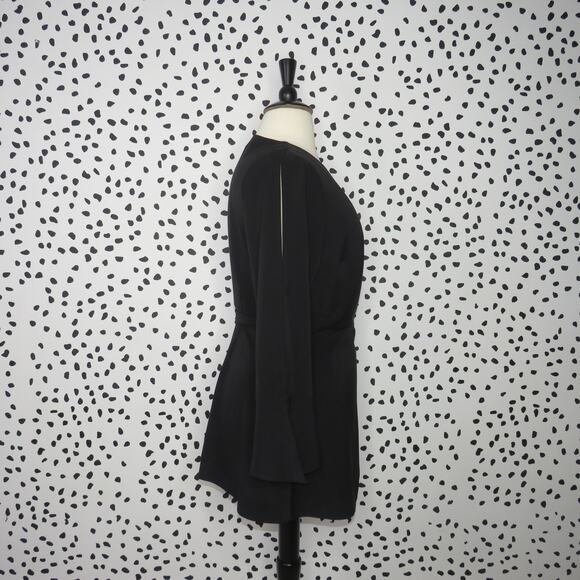Eloquii Black Split Long Sleeve Tie Belt Wrap Top - Picture 8 of 12